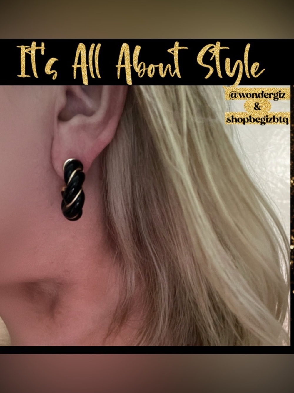 Authentic Tory Burch Black and Gold Textured Rope Hoop Earrings NWT - Picture 10 of 14
